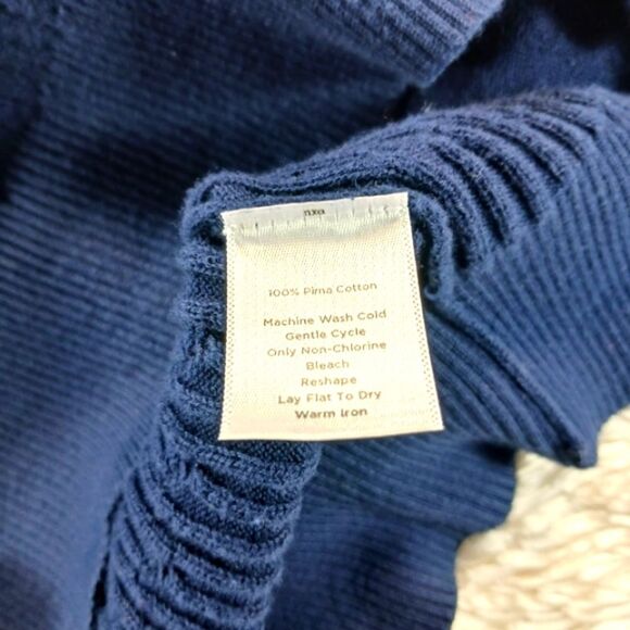 Talbots Prima Cotton Cable Knit Button Down Sweater Short Sleeve V-NECK Blue L.. - Picture 8 of 8